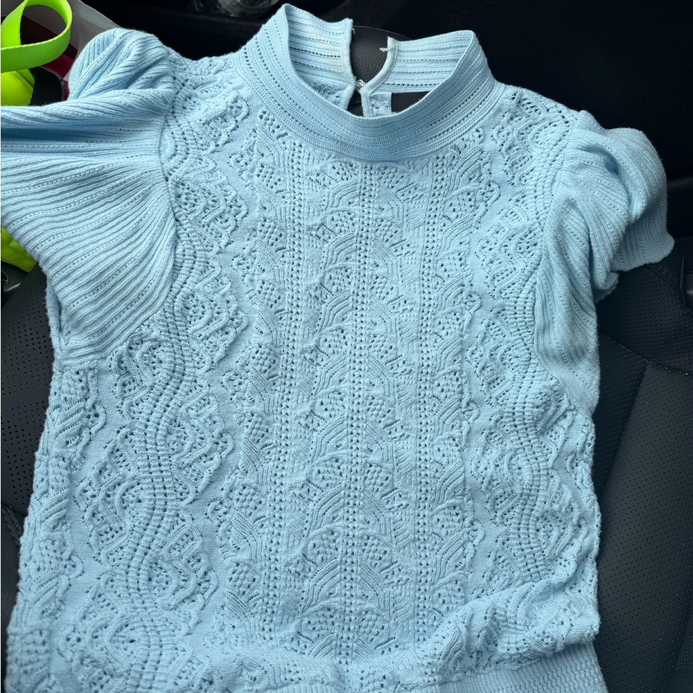 White House Black Market Pale Blue Lace Knit Top